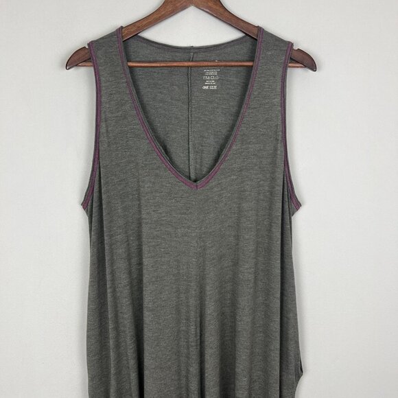 Natural Life jumpsuit Womens One Size Gray Green Wide Leg V-neck Pockets Comfy - Picture 2 of 15